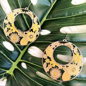 70's style yellow flower dangle earrings